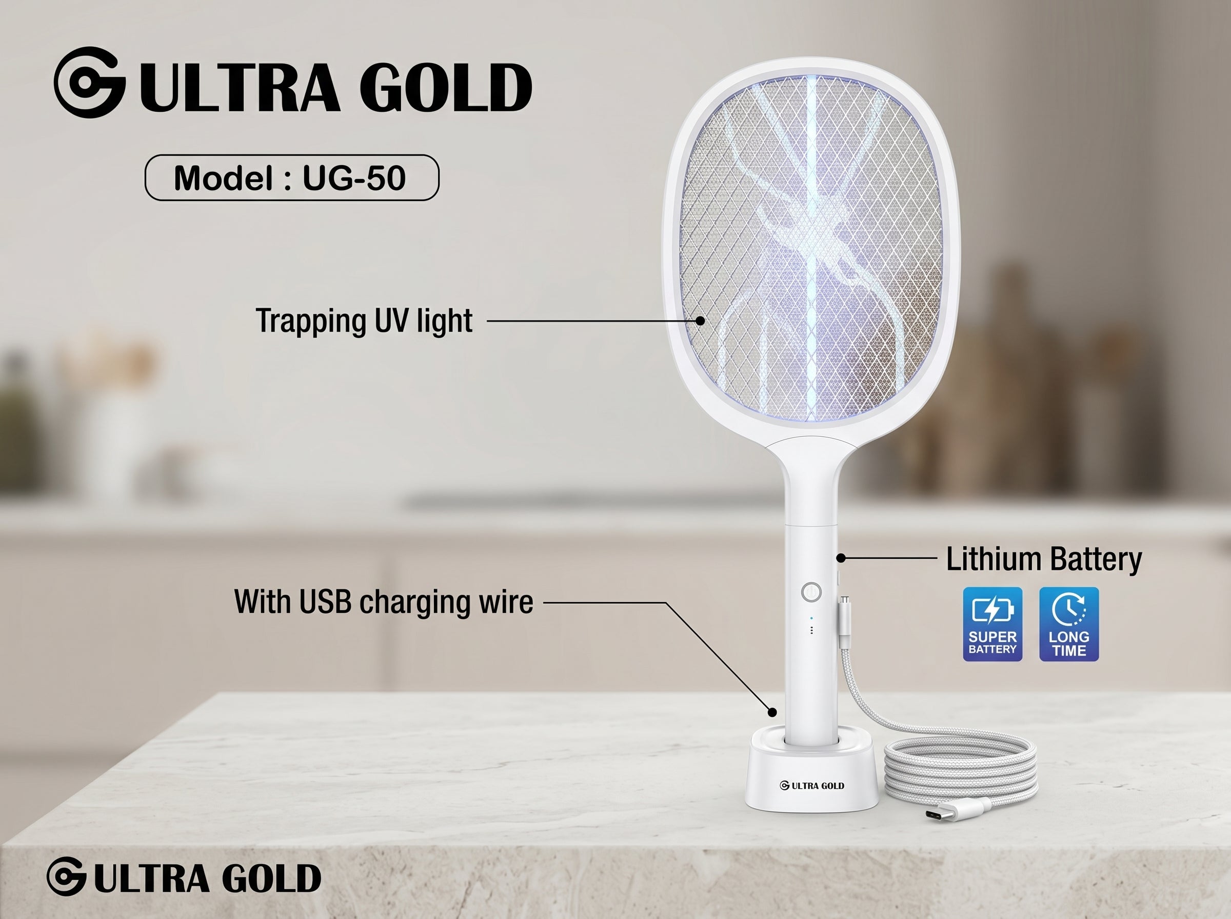 Ultra Gold UG-50 Rechargeable UV Mosquito Killer Racket